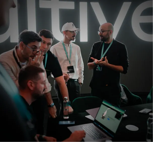 Team discussion at networking event